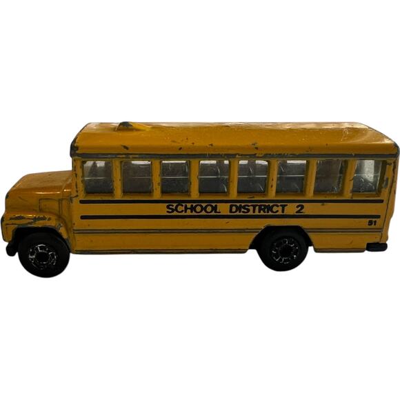 Vintage Matchbox School Bus District 2 Die-Cast Yellow Emergency Exit 1980s - Picture 1 of 8